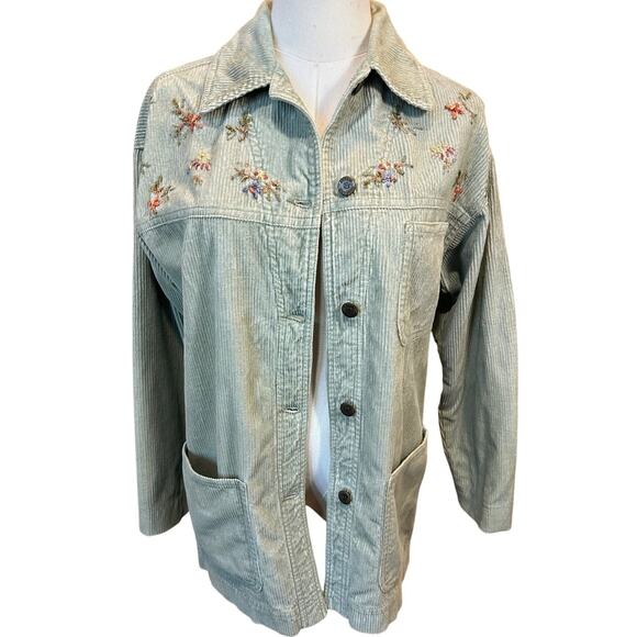 VINTAGE Susan Bristol Hand Embroidered Floral Corduroy Shacket SZ Small Jacket - Picture 1 of 15
